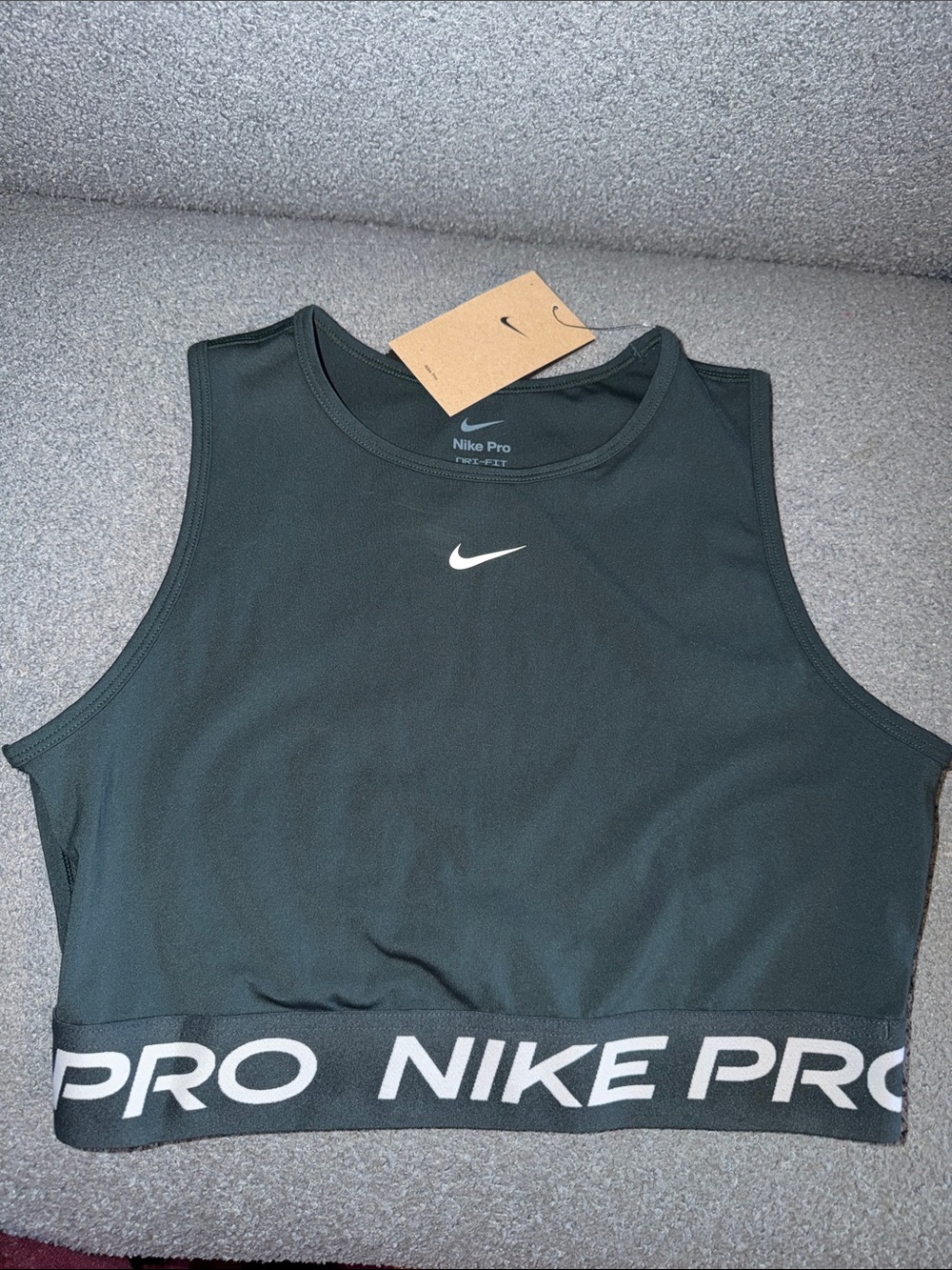 Nike Women Green Pro Crop Top with White Logo